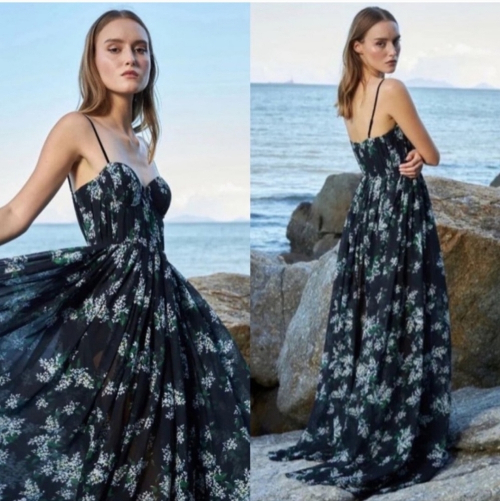 Sau Lee Georgina Floral Tiered Maxi Evening Dress Size 8